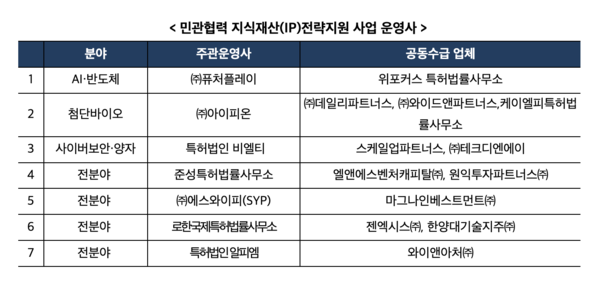 ▲민관협력 지식재산(IP)전략지원 사업 운영사 (출처 = 특허청)